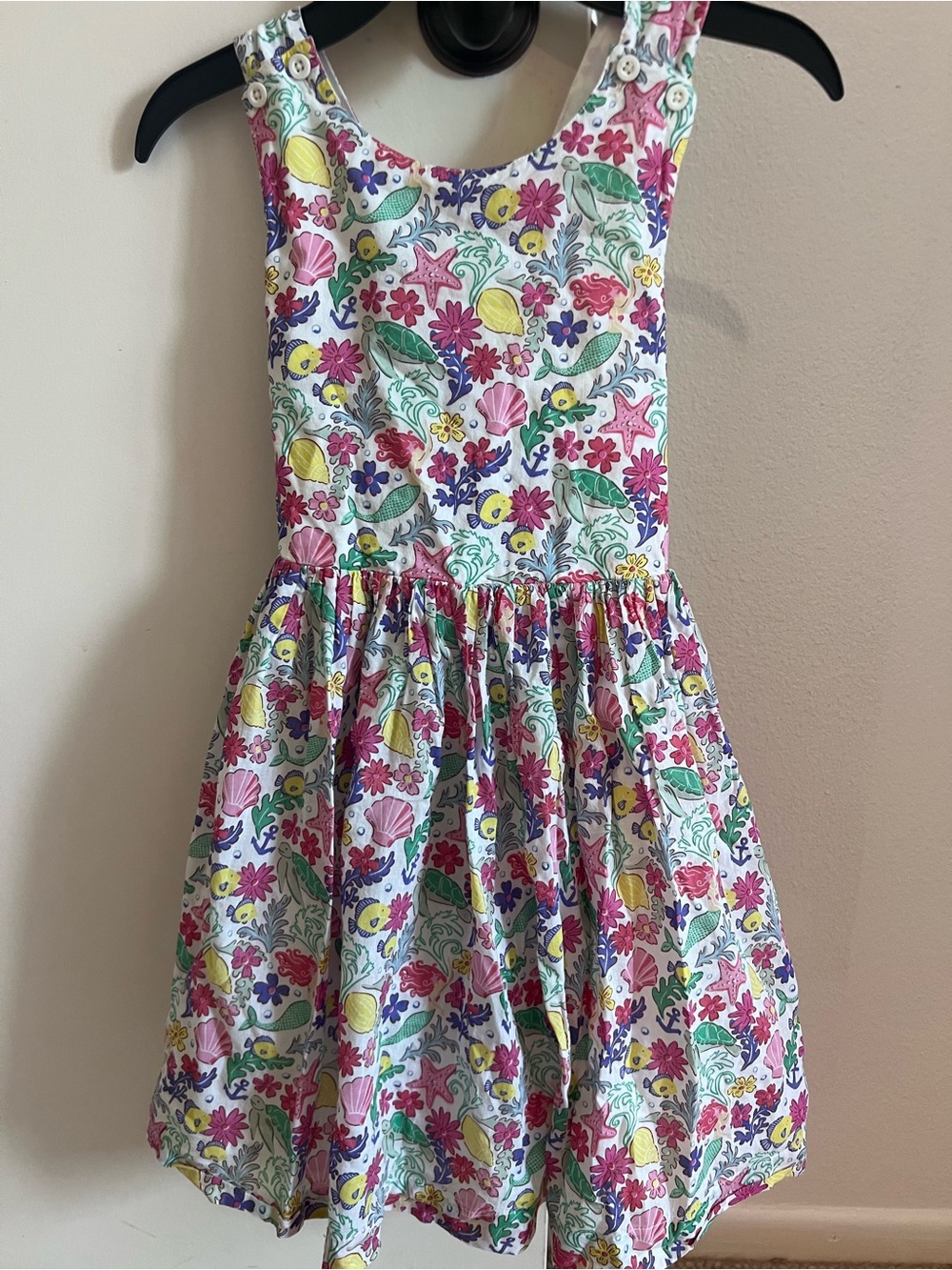 Girls' mermaid Seashell Print Sundress - White/Pink/Yellow